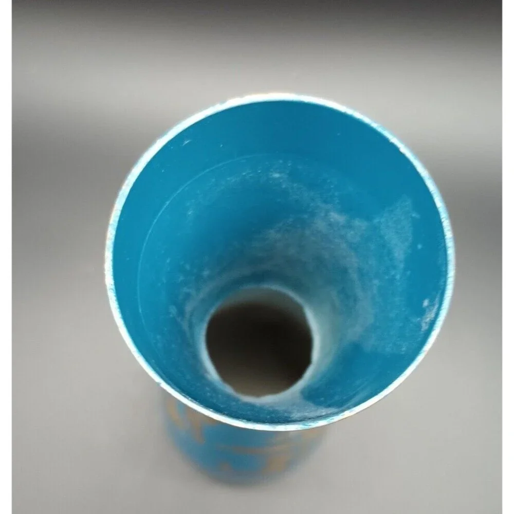 Vintage Blue And Gold Metal Engraved Bud Vase Made In India